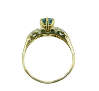 Vintage 14k Yellow Gold Genuine Natural Aquamarine and Diamond Ring (#J4631)