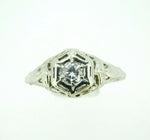 Art Deco White Gold 18k Filigree .21ct Genuine Natural Diamond Ring (#J4462)