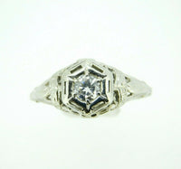 Art Deco White Gold 18k Filigree .21ct Genuine Natural Diamond Ring (#J4462)