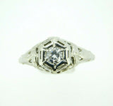 Art Deco White Gold 18k Filigree .21ct Genuine Natural Diamond Ring (#J4462)