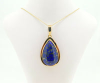 18k Gold Genuine Natural Lapis Pendant with 14k Gold Chain (#J4093)