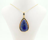18k Gold Genuine Natural Lapis Pendant with 14k Gold Chain (#J4093)