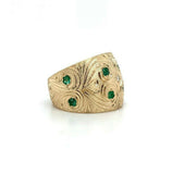 14k Yellow Gold Heavy Emerald and Diamond Cigar Band Ring (#J5441)