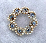 14k Yellow Gold Antique Montana Sapphire and Pearl Circle Pin (#J5468)