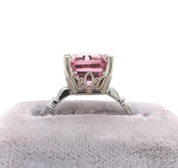 18k White Gold 5 Carat Asscher Cut Pink Genuine Natural Tourmaline Ring (#J5613)