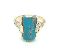 Vintage 10k Yellow Gold Genuine Natural Turquoise Ring c1940s (#J5211)