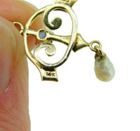 14k Yellow Gold Lavaliere Pendant Blue Sapphire and Pearls (#J4802)
