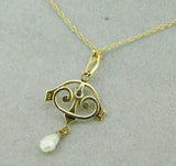 14k Yellow Gold Lavaliere Pendant Blue Sapphire and Pearls (#J4802)