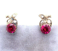 Vintage 14k Yellow Gold Synthetic Ruby and Diamond Earrings (#J5142)