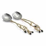 Olive Branch by Michael Aram Brass Gold Serving Set with Wood Serving Bowl - New