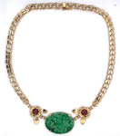 14k Yellow Gold Retro Jadeite Jade and Ruby Necklace with GIA Report (#J5666)