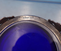 Wilcox Sterling Silver Salt Cellar Master Swags Ribbon Cobalt Glass 7228 (#6941)