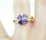 14k Yellow Gold Genuine Natural Amethyst and Diamond Heart Clover Ring (#J5008)