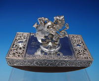 Maintenon by Shiebler Sterling Silver and Wood Desk Blotter Stamp Box Lion #4946