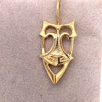 14k Yellow Gold Arts and Crafts Style Earrings Shield Design (#J4878)