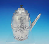 Danish Sterling Silver Chocolate Pot w/ Wood Handle Swag Ribbon Motif (#3583)