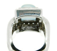 Modern 14k White Gold Square Genuine Natural Chalcedony Ring w/Diamonds (#J3603)