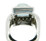 Modern 14k White Gold Square Genuine Natural Chalcedony Ring w/Diamonds (#J3603)