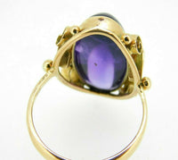 14k Yellow Gold Large Retro Russian Genuine Natural Amethyst Ring (#J5054)