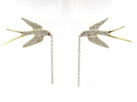 18k Yellow Gold Genuine Natural Diamond Bird Swallow Earrings (#J5344)