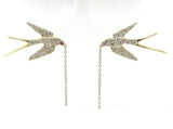 18k Yellow Gold Genuine Natural Diamond Bird Swallow Earrings (#J5344)