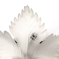 14k White Gold Carved Genuine Natural Rock Crystal Leaf Pin w/ Diamond (#J5537)