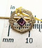 10K Gold Art Deco Stick Pin with Genuine Natural Amethyst (#J2689)