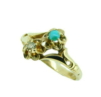 10k Yellow Gold Victorian Genuine Natural Turquoise and Diamond Ring (#J4533)