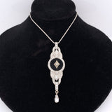 Genuine Natural Black Onyx and Diamond Platinum Pendant Necklace (#J5641)