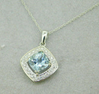 14k White Gold 1.36ct Genuine Natural Aquamarine and Diamond Pendant (#J2099)