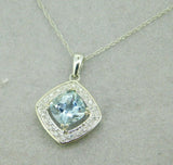 14k White Gold 1.36ct Genuine Natural Aquamarine and Diamond Pendant (#J2099)