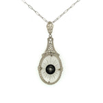 14k White Gold Genuine Natural Rock Crystal Quartz Filigree Pendant (#J5933)