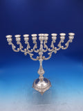 Judaica by Unknown Sterling Silver Hanukkah Menorah 9 lights Ornate Footed #7083
