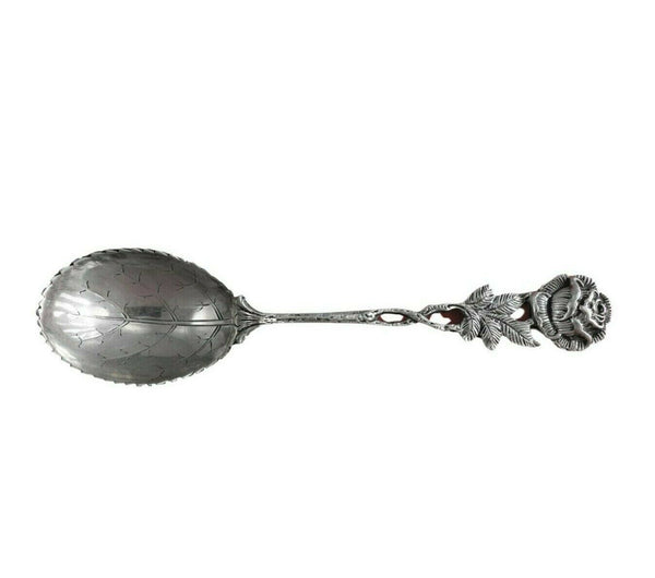 Hildesheimer Rose .800-.835 Silver Sugar Spoon with Leaves in Bowl 6 1/4"