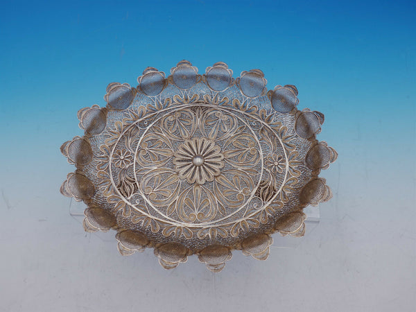Sterling Silver Filigree Bowl Tray Oval 10 1/2" x 8 3/4" with Daisy (#4619)