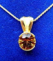 14k Gold Concave Cut Genuine Natural Citrine Pendant (#J1105)