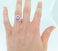 14k Gold .37ct Genuine Natural Diamond Ring with Ruby Halo (#J4124)