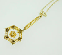 14k Gold Victorian Lavaliere Pendant with Genuine Natural Diamond (#J1916)