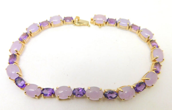 14k Yellow Gold Amethyst and Lavender Jade Bracelet (#J3827)