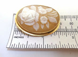 14k Gold Oval Genuine Natural Shell Cameo Pin / Pendant with Rose Bouquet #J3620