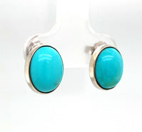 14k White Gold Genuine Natural Kingman Turquoise Stud Earrings (#J6112)