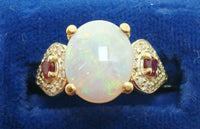 14K Gold Oval 2.05ct Genuine Natural Opal Ring with Rubies and Diamonds (#J2650)