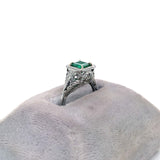14k White Gold Art Deco .68ct Genuine Natural Emerald Filigree Ring (#J5652)