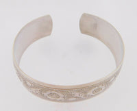 Sterling Cuff Bracelet Engine Turned with Flowers (#J3965)