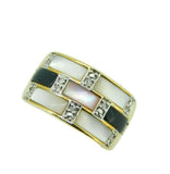 10k Yellow Gold Ring with Mother of Pearl and Onyx Inlay with Diamond (#J4588)