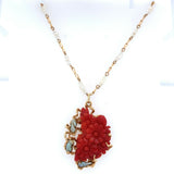 14k Yellow Gold Carved Coral and Pearl Pendant Flowers (#J5459)