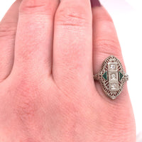 14k White Gold Art Deco Three Stone Diamond Filigree Ring (#J5631)