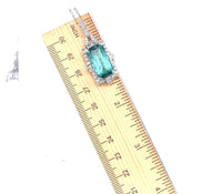 18k Gold 9.60 Carat Teal Genuine Natural Tourmaline Diamond Necklace (#J5196)