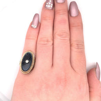14k Yellow Gold Filigree Genuine Natural Black Onyx Ring (#J5446)