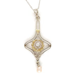 10k White Gold Victorian Lavaliere with Pearl Drop and Wreath Motif (#J6430)